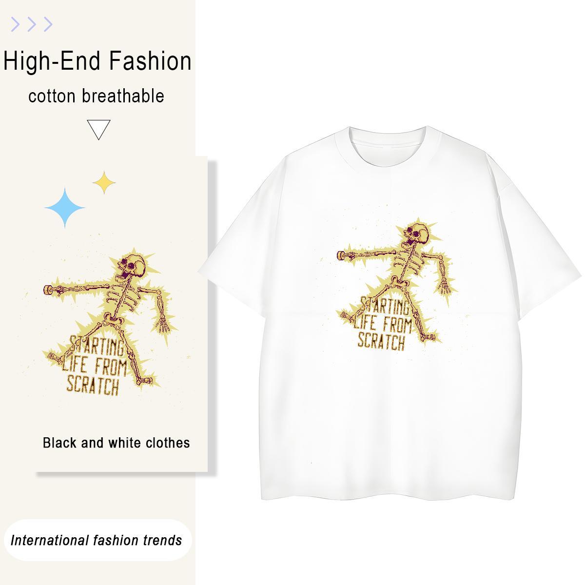 2024 T shirt 230g Cotton Round Neck Short Sleeve Summer Casual skull Lady T shirt Wholesale Custom Print Oversized Top Shirts