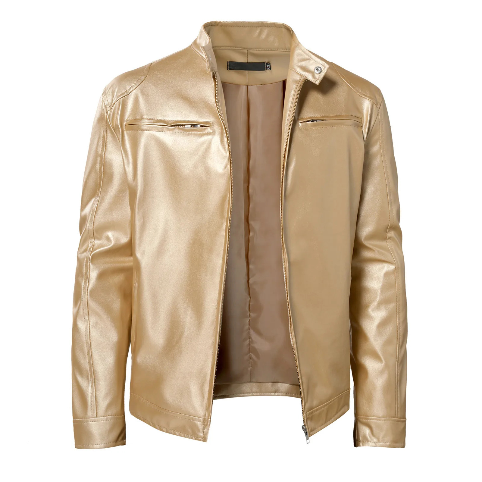 Steampunk Shiny Gold Leather Jackets For Men Night Club 2023 Mens Fashion Jacket AntiWind Motorcycle Hip Hop Coat 241009
