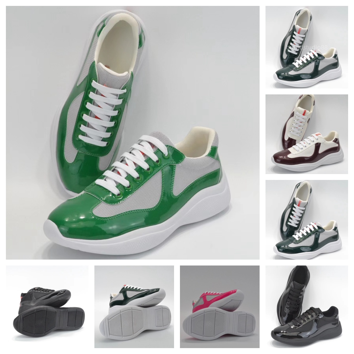 designer shoes classic casual mens americas breathable versatile sneakers patent genuine leather nylon patent leather mesh shoes black green
