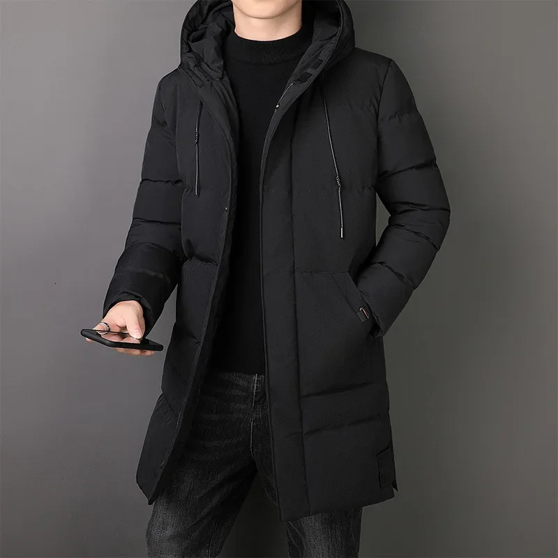 Mens thick coat warm long coat casual slim fit hooded mens park winter pure cotton apron jacket clothing 241007