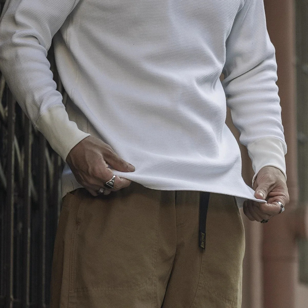 Non Stock Heavyweight Waffle Knit Long Sleeve TShirt Mens Base Layer Thermal Shirt 241011