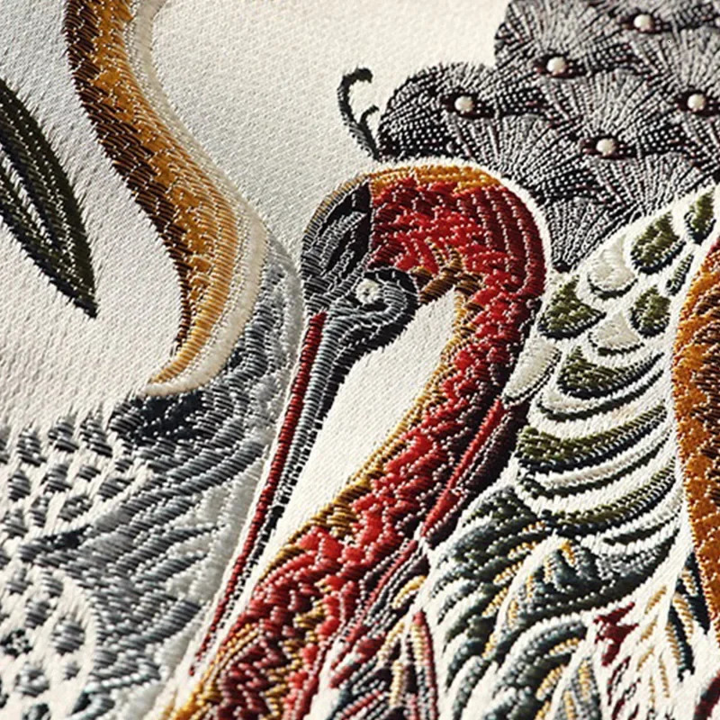 Japanese style mens floral and crane embroidery bomber jacket stand collar streetwear college baseball autumn coat 241011