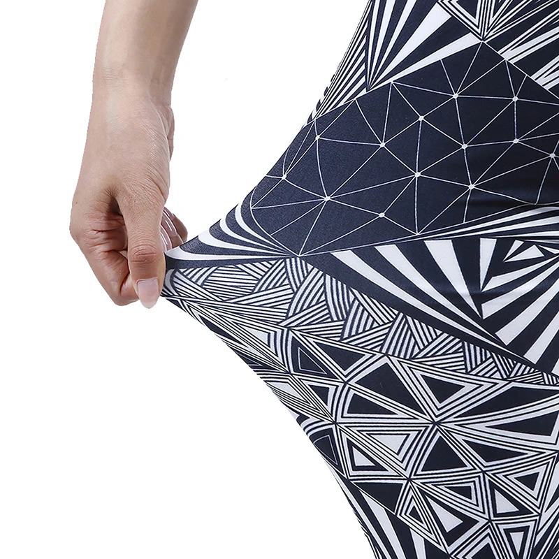 CUHAKCI Fitness Legging Stretchy Trousers Night White Black Triangle Stripe Printing Pant Clothing Ladies Skinny Leggins 241007