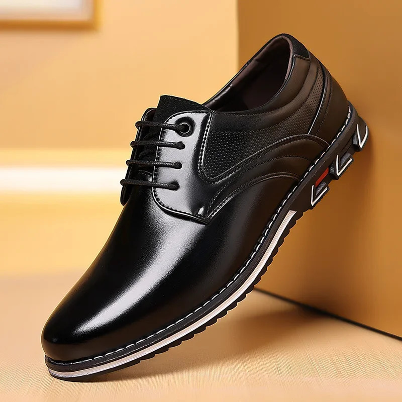 Mens PLUS size PU leather solid casual shoes wear-resistant and non slip lace dress shoes mens office daily shoes 241007