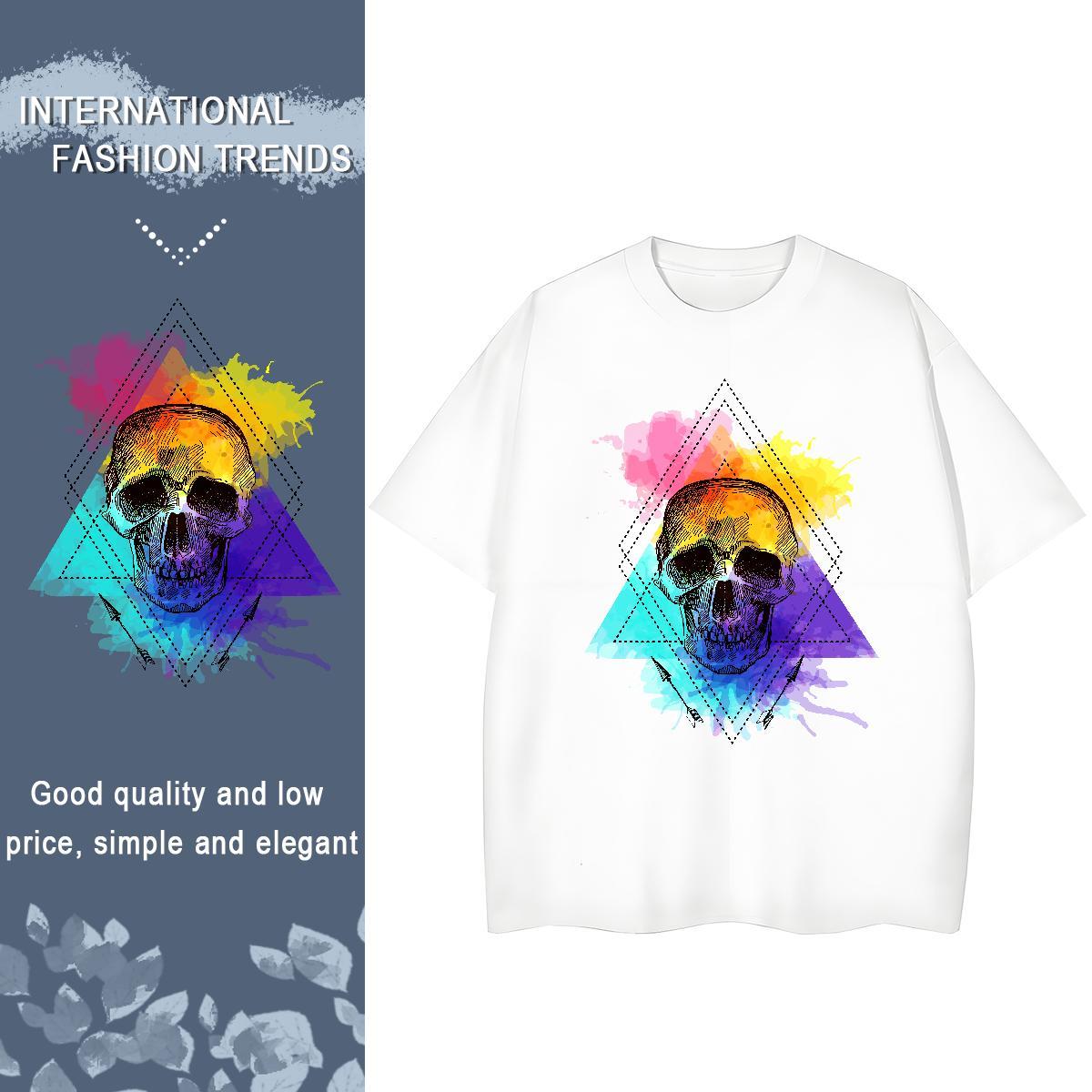 2024 DIY T Shirt For Woman 230g 100% Cotton Short Sleeve O-Neck Street Wear skull Tshirt for Man Woman Female DIY Anime Printed Tshirts