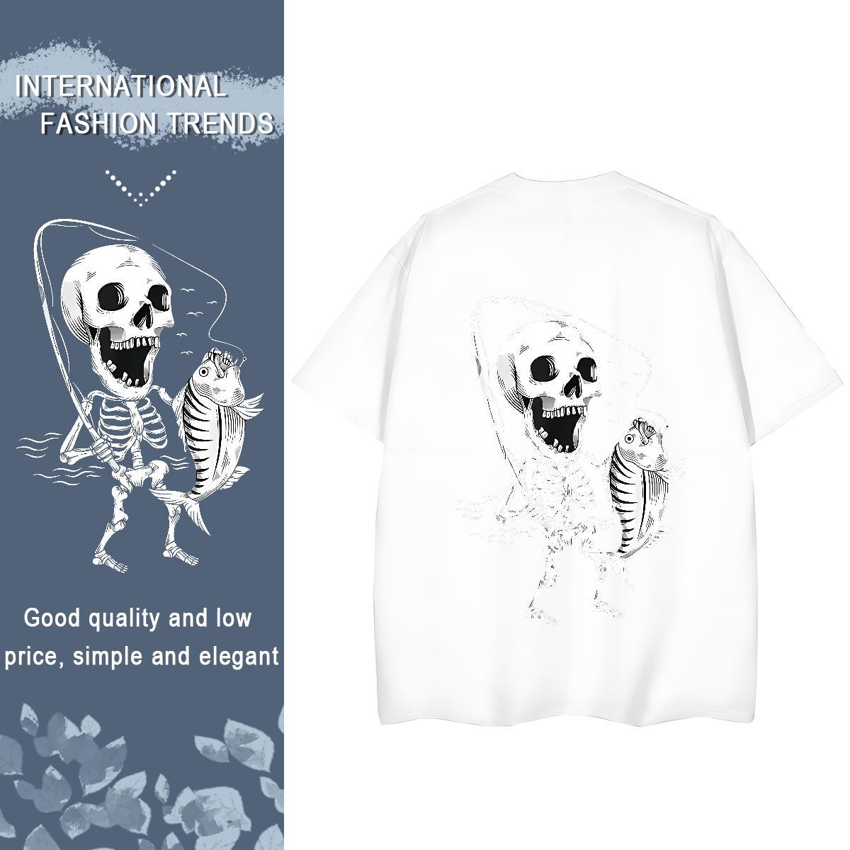 Casual New T-Shirts 100% Cotton 230g Breathable Crew Neck Hip Hop skull Womens Tshirts Designer Oversized Wear