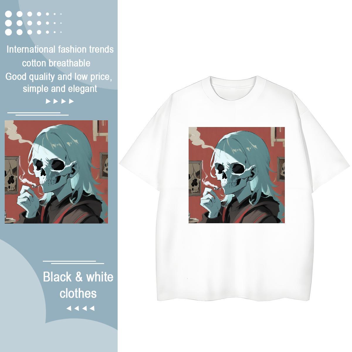 DIY Womens T Shirts 230g Pure Cotton Round Neck Short Sleeve Summer Casual skull Couples T Shirts Female Oversized L-4XL Tees