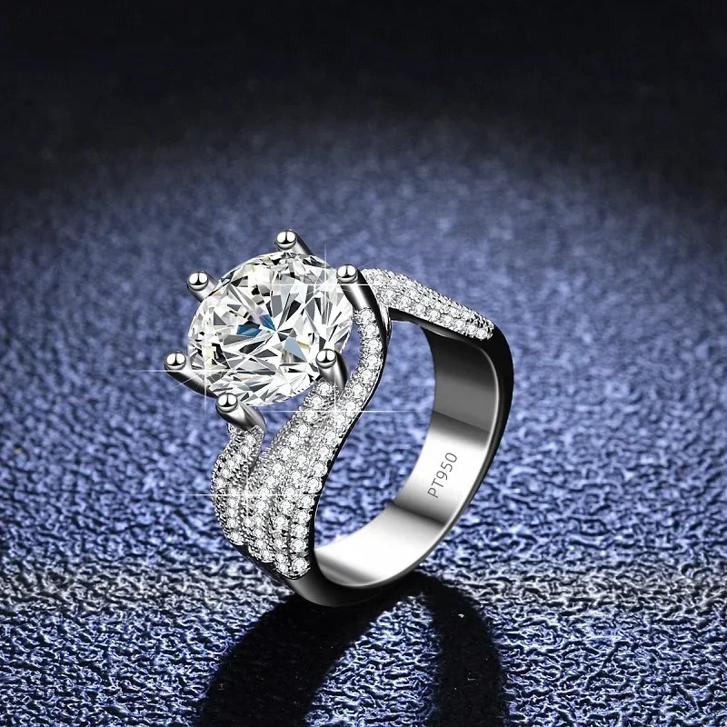 platinum Pt950 18k 5- all Mo silica diamond ring womens D-color jewelry wedding engagement ring gorgeous 241007