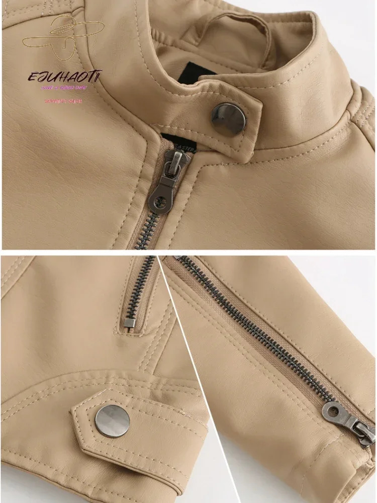 Womens leather jacket for spring and autumn ultra-thin stand up collar solid synthetic motorcycle suit oversized Pu womens outerwear top 241011