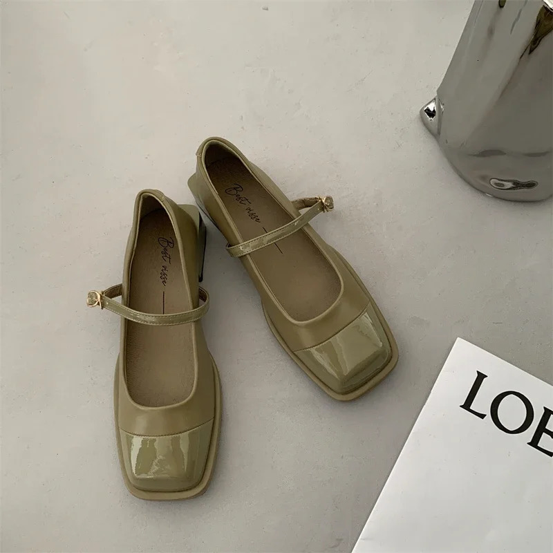 Women New Mary Jane Spring Leahter Shoes Fashion Buckle Female Square Head Toe Mid Heel Elegant Woman Pumps 240927