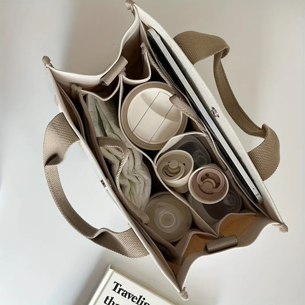 Korean Instagram Mom Bag Canvas Single Shoulder Diagonal Shoulder Strap Large Capacity Multi functional Mom Bag 241008