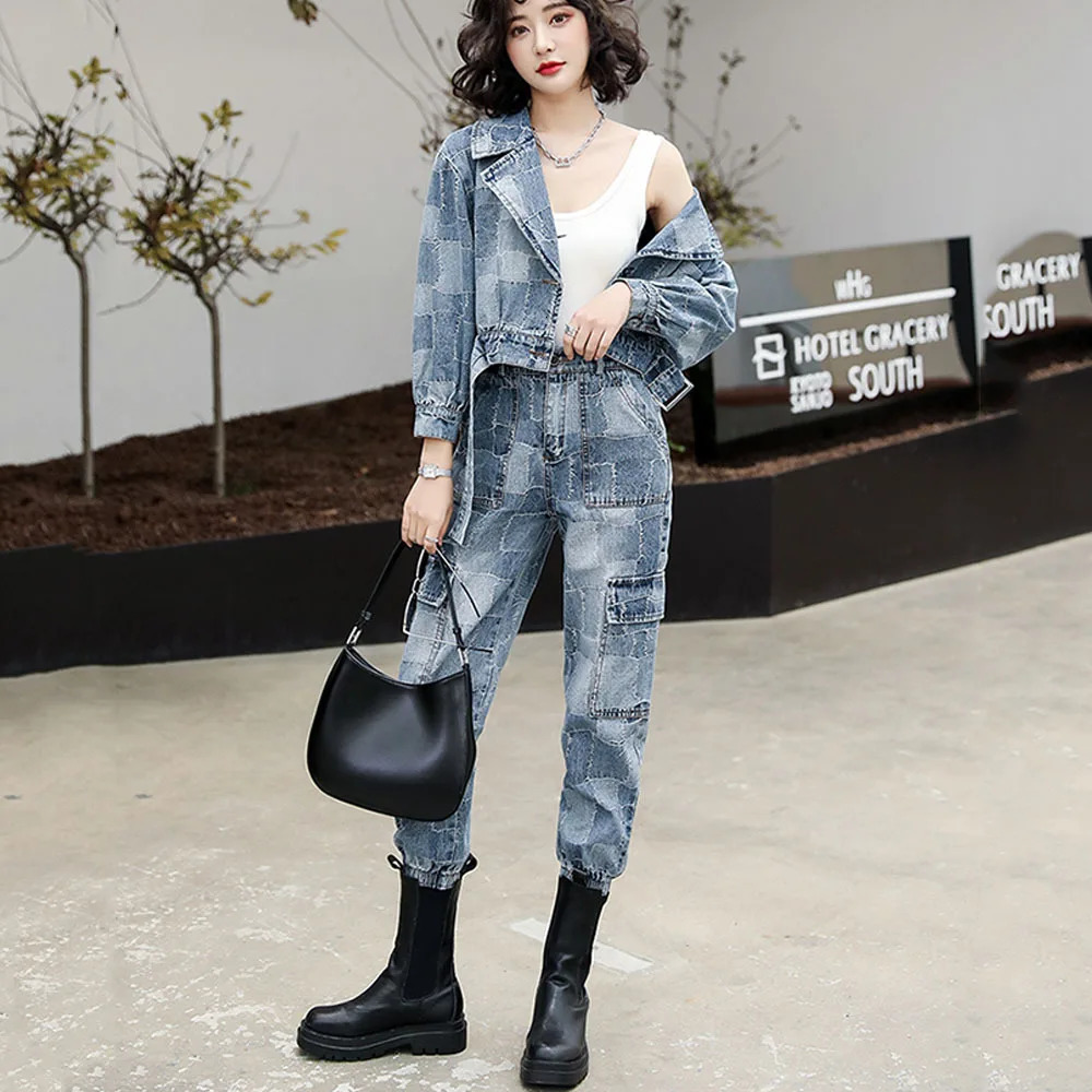 European Product Tool Denim Set for Women Spring/Autumn Trend Fashion Denim Short Jacket Denim Trouser Casual Two Piece Set 240930