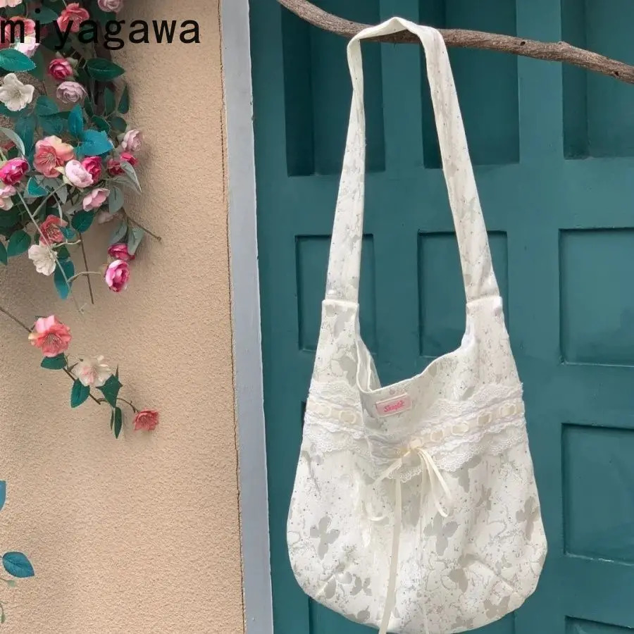 Miyagawa Spring/Summer Canvas Bag Summer Korean Handbag Fashion Lace Shoulder Bag Womens Handbag 241008