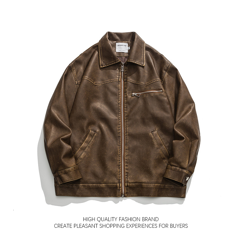 10A American Vintage Washed Leather For Men's Autumn Niche High-End Motorcycle Bomber Jacket Women BF Style Cool Lapel Coat