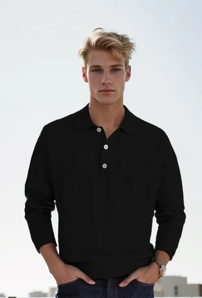 Long-sleeved mens button-down Polo shirt superstar with casual slim-fit pullover jacket fashion mens wear 241010