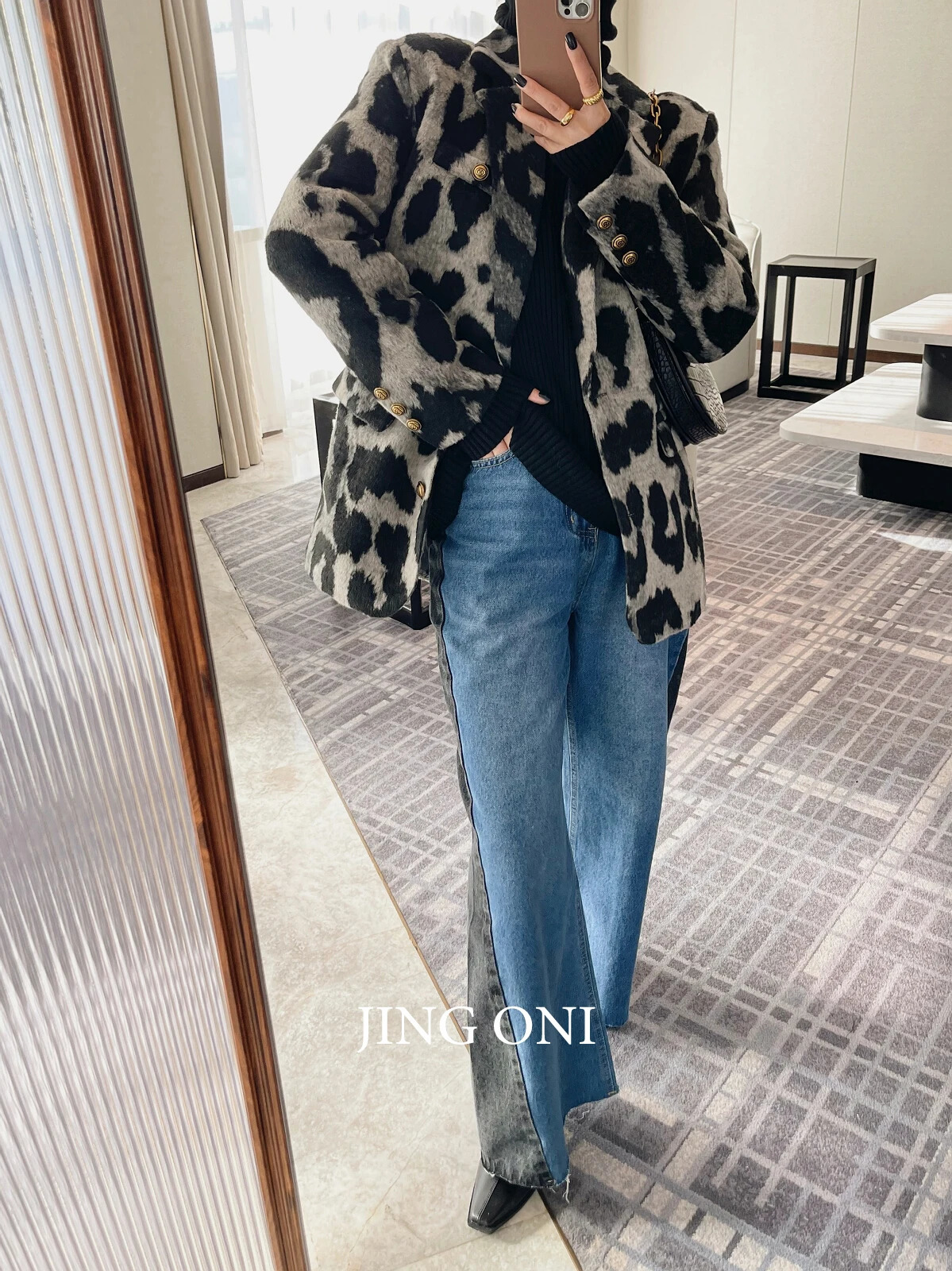 Leopard Jackets wool blend coat womens clothing Y2k Korean fashion style retro winter elegant coat Trench item 241007