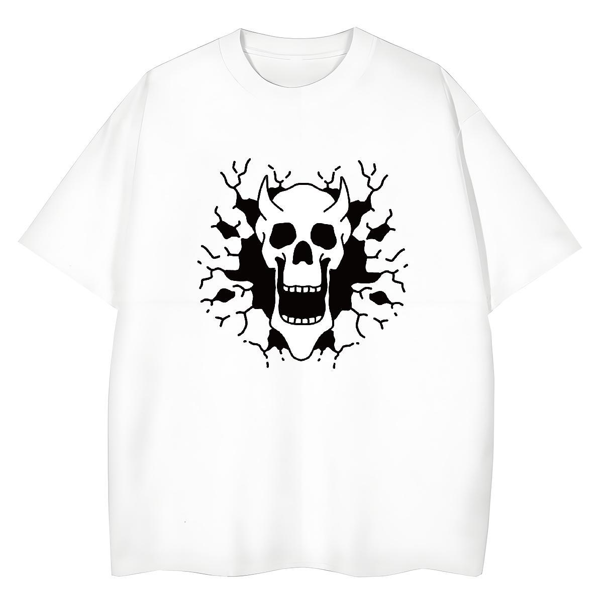 2024 Casual T-Shirts 100% Cotton 230g Crew Neck Beach skull Women Tees Popular Black Oversized Clothings