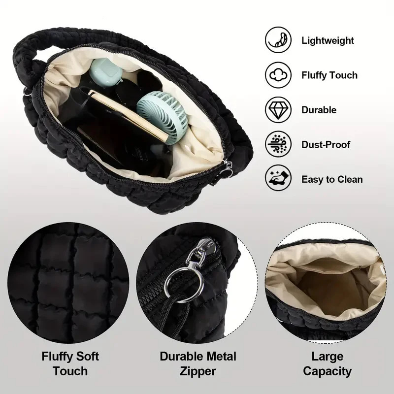 Puffer Tote Bag for Women Soft Puffy Crossbody Large Quilted Carryall Hobo Handbags Puff Purse 241011