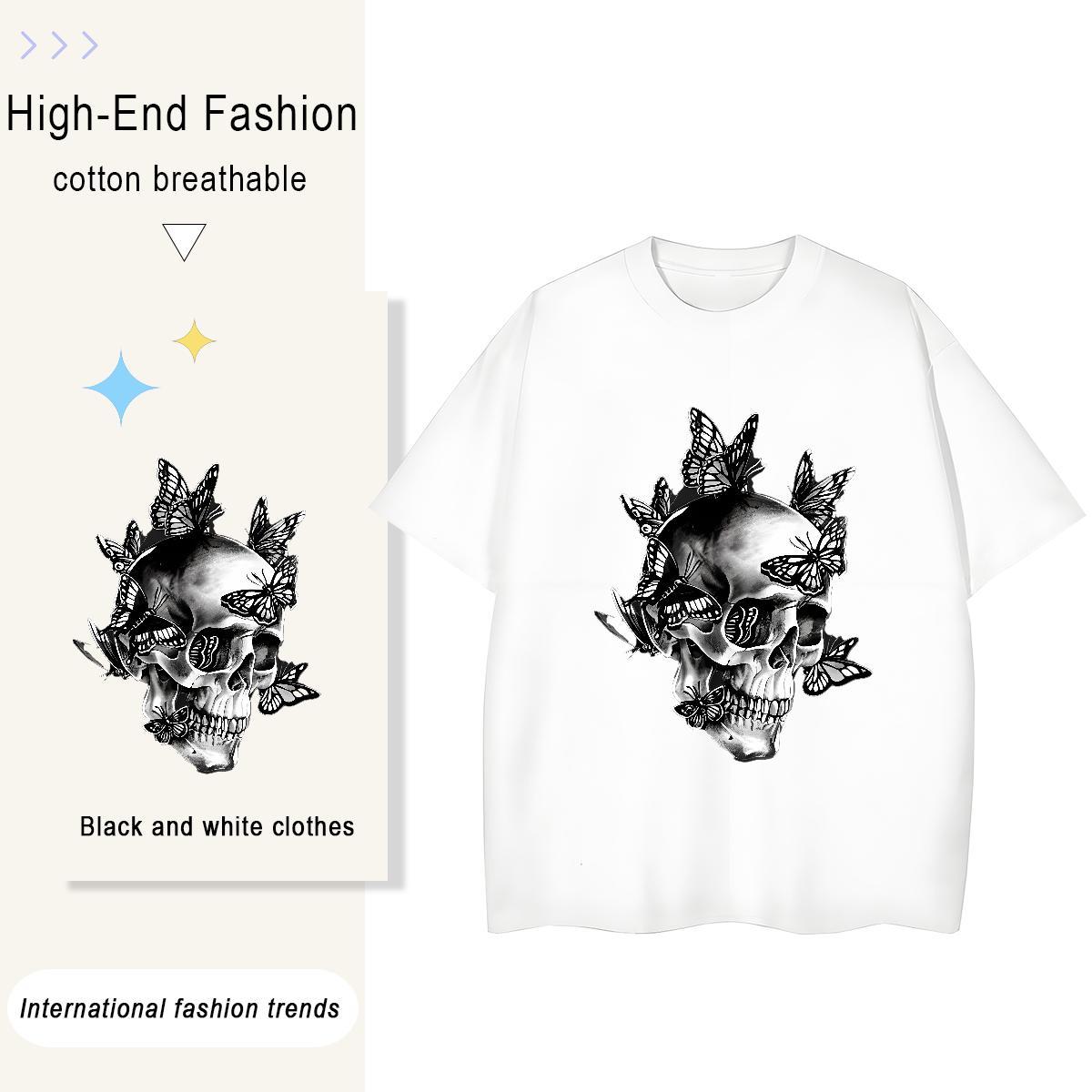 DIY Women T Shirts 230g 100% Cotton Breathable Crew Neck Street Casual skull Women Tshirts Soft Oversized Clothings