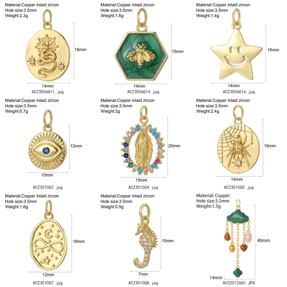 Bohemian Moon Star Charms Diy Earrings Necklace Bracelet Heart Dijes Evil Blue Eye Gold Color for Jewelry Making Supplies 241010