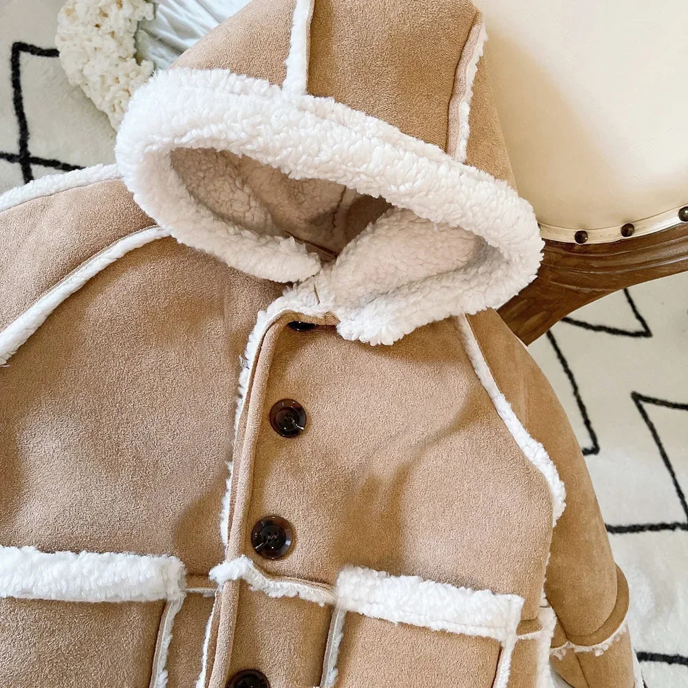 Clearance 100cm 7864 Korean Childrens Coat Winter Retro Fashion Suede Thick Boys Warm Jacket Lambswool 241011