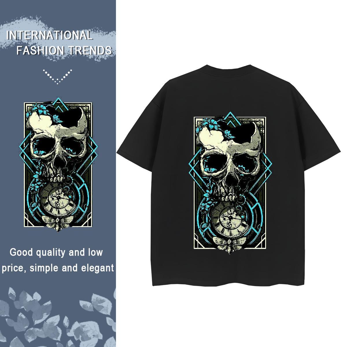 Designer T shirt 230g 100% Cotton Short Sleeve O-Neck Spring Summer skull Lady T shirt Female Cartoon Printing L-4XL Top Tees