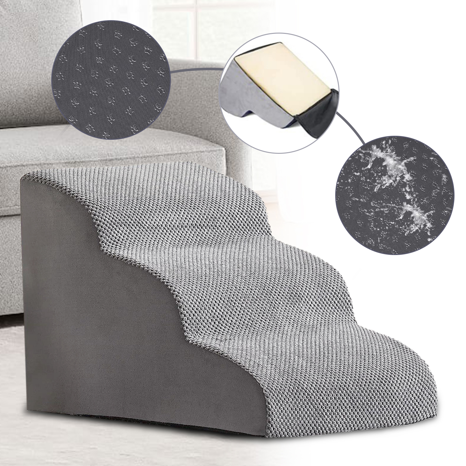 Pet Stairs 3 Step Dog Bed Small Cat Dog Pet Puppy Non-slip Removable Ramp Stairs Dog House Pet Supplies Removable Sponge Ladder