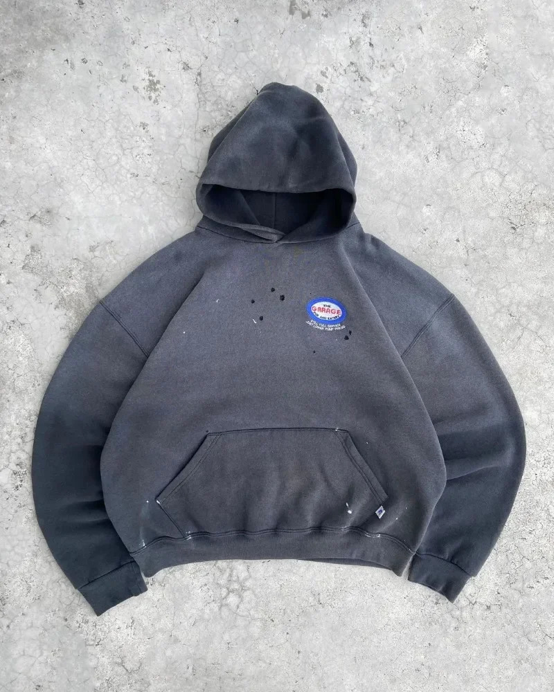 American Street Washed Old Fashion Loose Pullover Hoodie Men Y2k Goth Punk Hip Hop Rock Letter Printed Hole Sweatshirt Women 241011