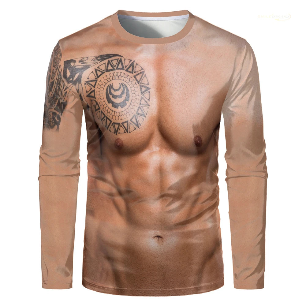 Funny Muscle Body 3D Print Clothes Tshirt Muscular Fashion Casual Long Sleeve T Shirt Halloween Cosplay Men Women Kids Tee 241011