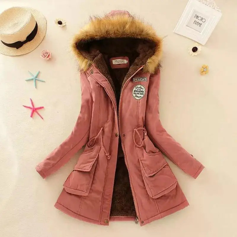 Women Autumn Winter Warm Fur Hooded Parkas Thick Cotton Slim Padded Coat Casual Vintage Streetwear Oversized Overcoat Jackets 241011