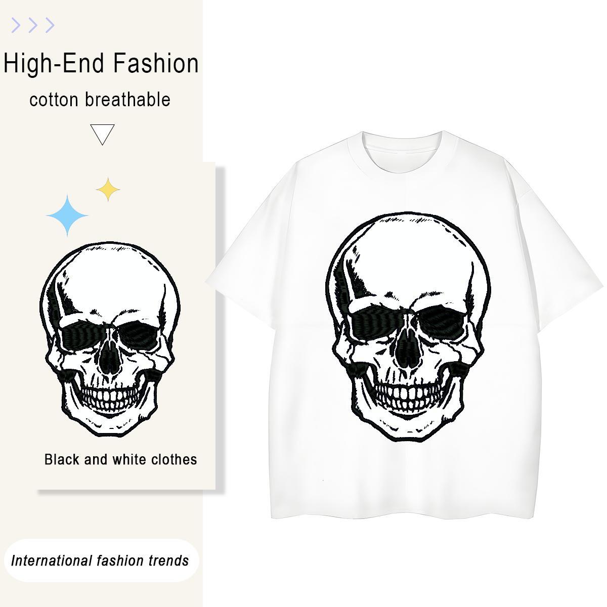 Classic T-Shirts 100% Cotton 230g Crew Neck Street skull Woman Tshirt Designer Nice Black Oversized Wear