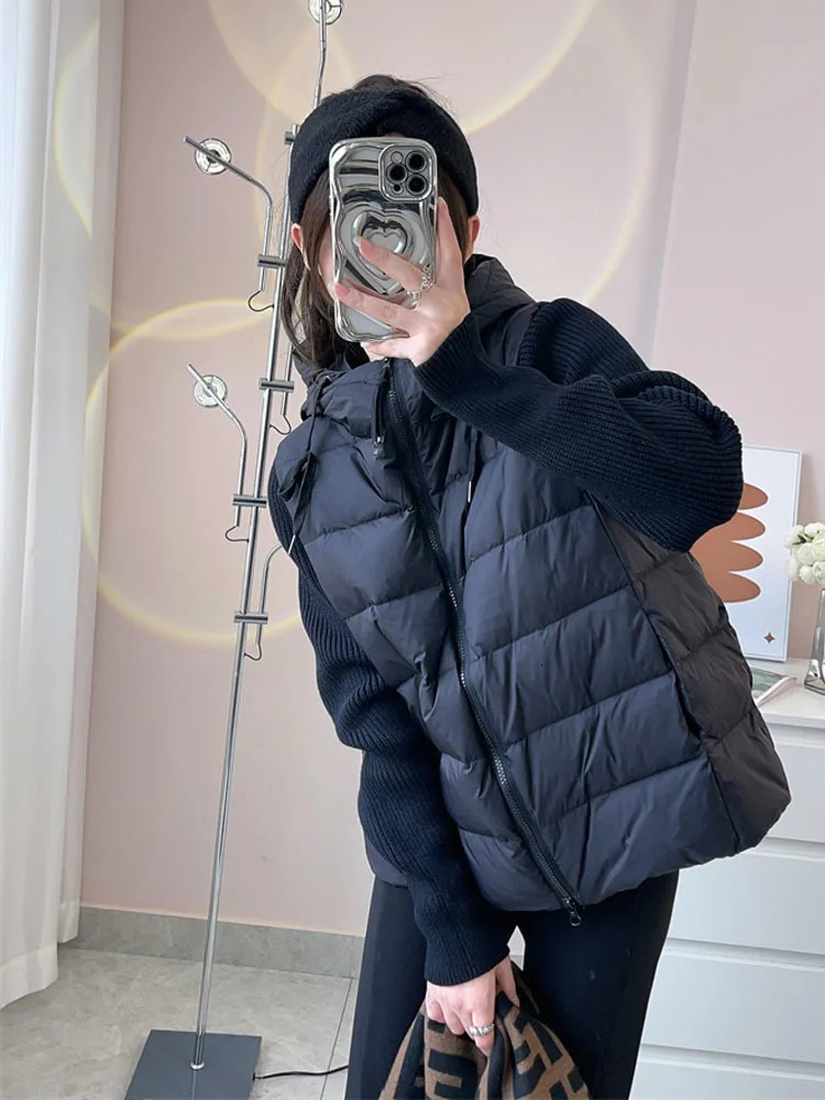 Womens hooded sweater knitted cardigan autumn and winter Y2K casual inflatable jacket sweater jacket 241009