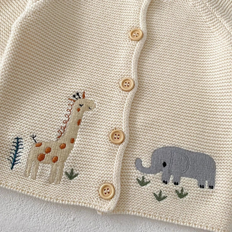 autumn clothing for babies aged 0-3 suitable for both boys and girls featuring cute and fun embroidered round neck sweaters and knitted cardigans 2410