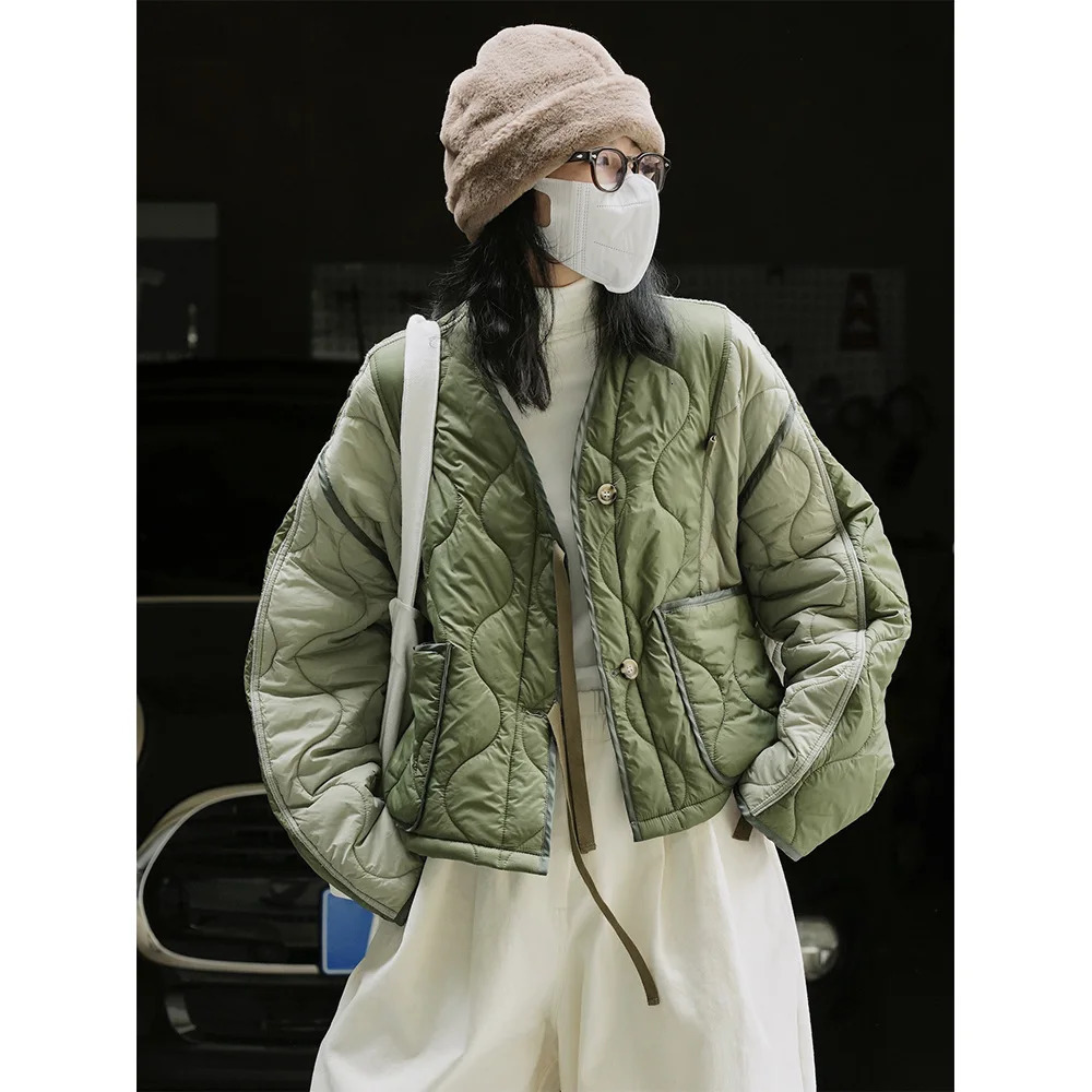 Light Casual Warm Jacket Winter Clothe Parka Vneck Singlebreasted Female Coat Outwear Solid Women Top Short 240930