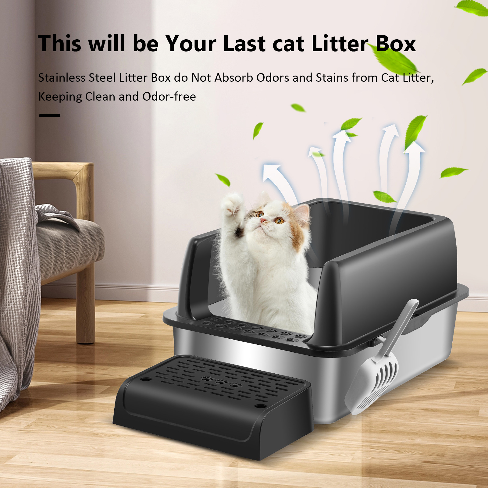 Stainless Steel Cat Litter box Plastic Steel New Thickened Anti-Splash Easy to Clean Pet Large Capacity Cat Bowl