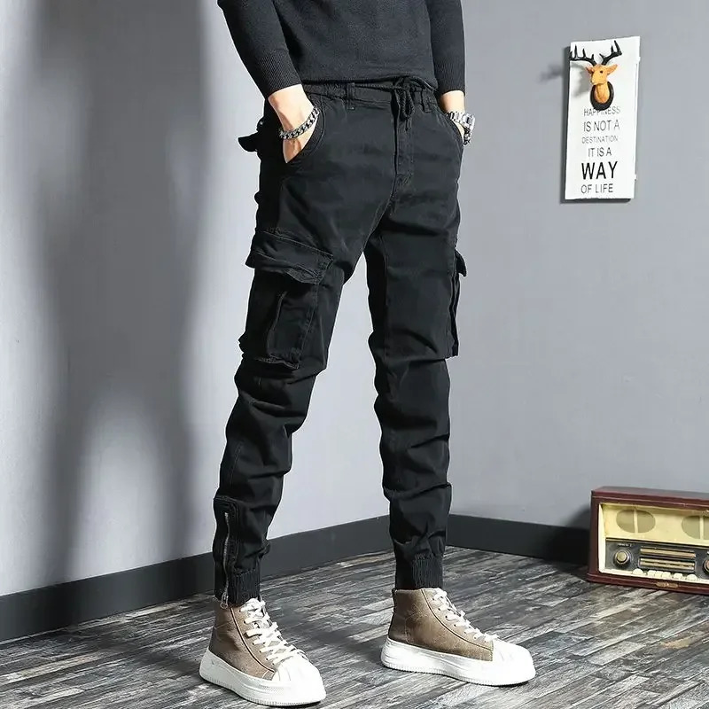 Trouser Mens Pencil Grey Cargo Pants Mens Ultra Thin Stretch Large Emo Cotton Casual Y2k Fashion Korean Style Large 241007