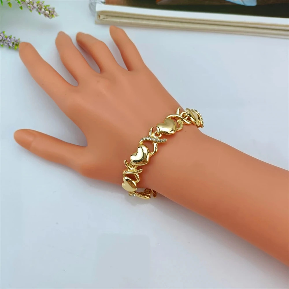 EMMA Women XOXO Jewelry Set Gold Plated Heart Necklace Bride Rhinestone Wedding Necklace Earrings Bracelet Ring Set Gift 241007