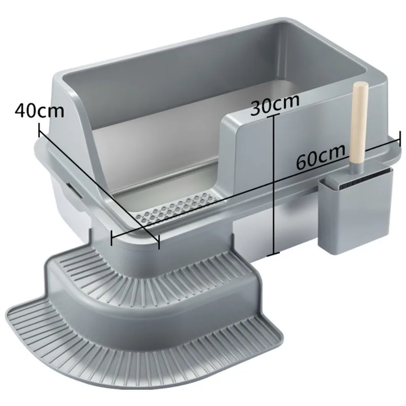 Stainless Steel Cat Litter Box Semi-enclosed Staircase ABS Cat Shovel Cat Litter Box Extra Large Splash-Proof Cat Litter Pan