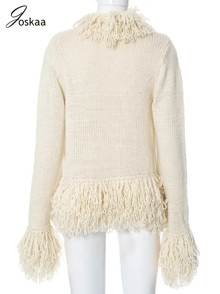 Joskaa Vintage Fringe Sweater Jacket Hipster Sexy Long Sleeve Knit Cardigan Tops Fall 2023 Fashion Outerwear Streetwear 241009