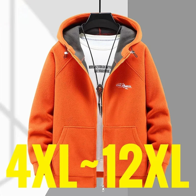 Mens Hooded Shirt Long Sleeve Thickened Polar Fleece Zipup Hoodies Warm Autumn Winter Jacket Male Big Size 12XL 10XL Plus 241011