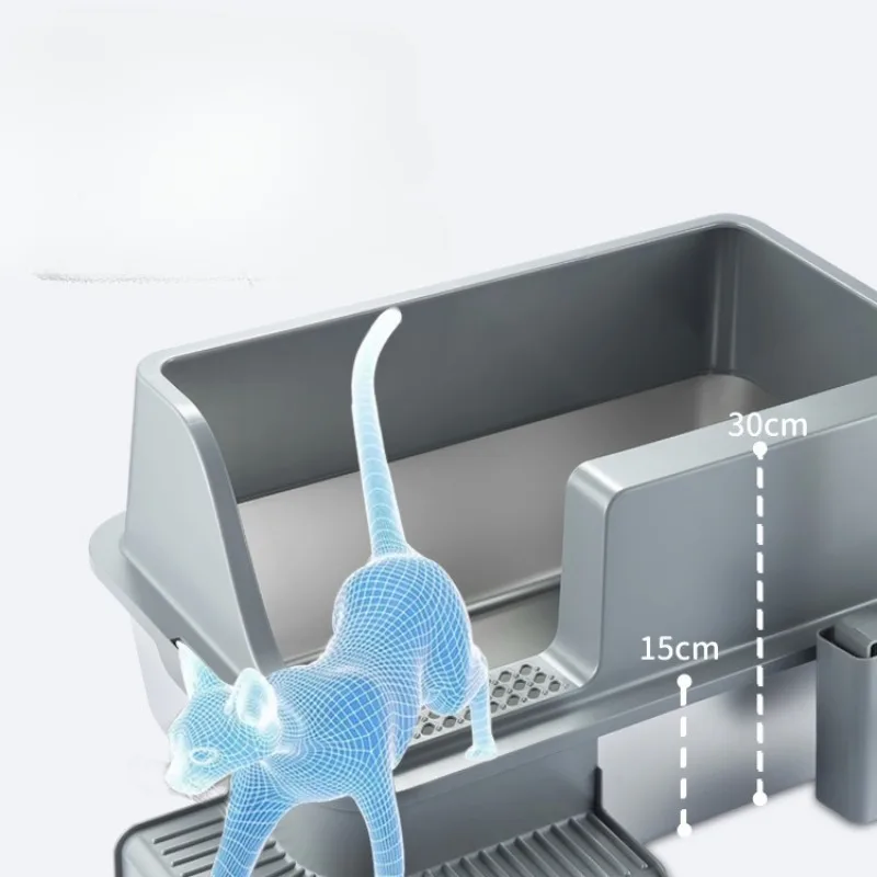 Stainless Steel Cat Litter Box Semi-enclosed Staircase ABS Cat Shovel Cat Litter Box Extra Large Splash-Proof Cat Litter Pan