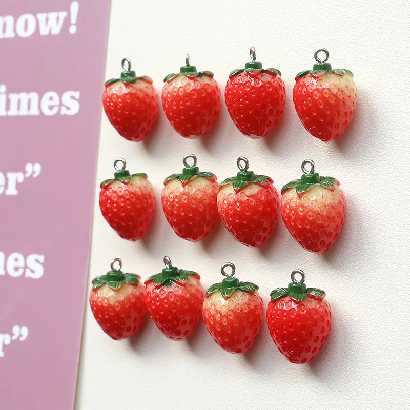 10Pcs Resin Fruit Pendants Strawberry Charms for Jewelry Making DIY Earrings Bracelet Findings 241010
