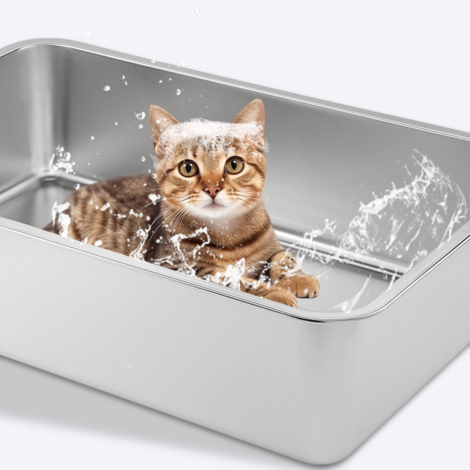 Stainless Steel Litter Box Easy Maintenance Large Cat Litter Box Long Lifespan Splash Proof Leakproof Odor for Large Cats