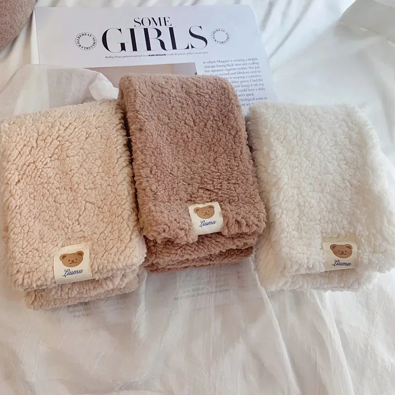 Cute Winter Womens Plush Scarf Soft Punched Scarf Solid Color Collar Cartoon Bear Girl Collar Warm Something 241007