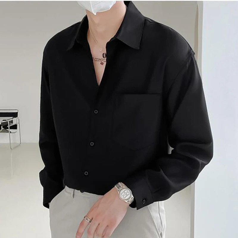 Spring and autumn fashion high-end mens shirt long sleeved simple casual chic shirt loose dress solid color fully matched mens top 241010