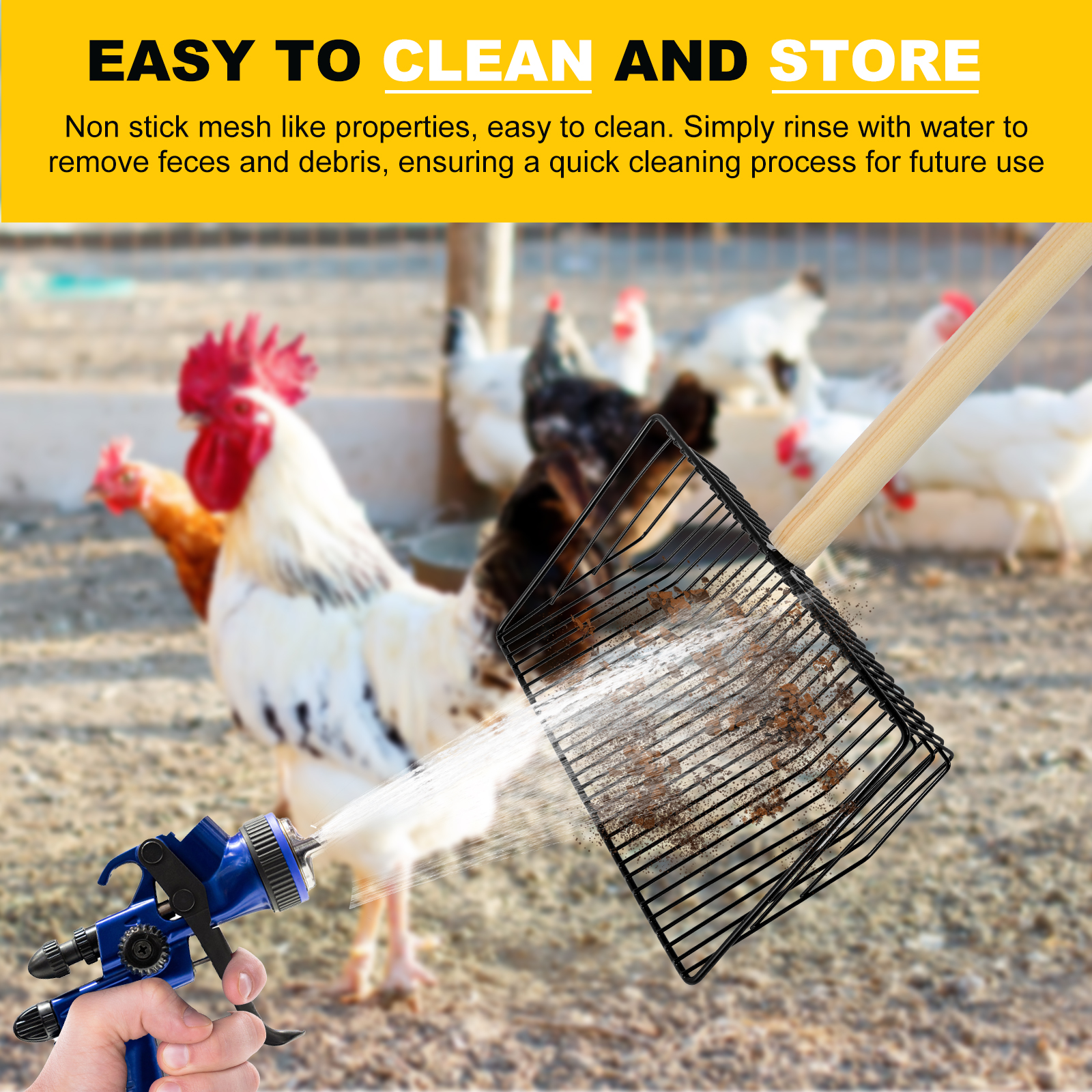 Adjustable Chicken Poop Scooper Metal Cat Litter Scoop with Detachable Wood Handle Litter Sifter Dog Pooper Scooper for Cleaning