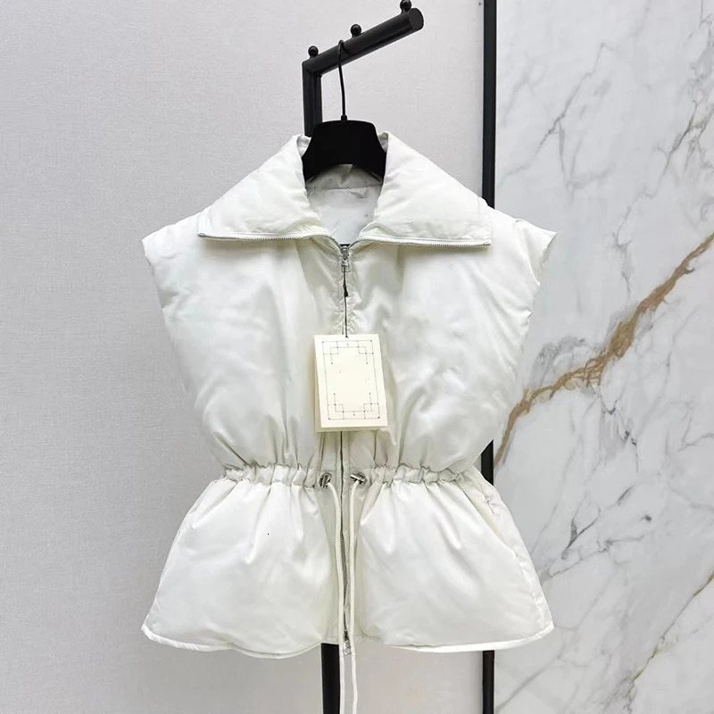 Womens heavy-duty Diamante handmade bread down vest brushed waist sleeveless jacket jacket warm high-quality autumn y2k 241009