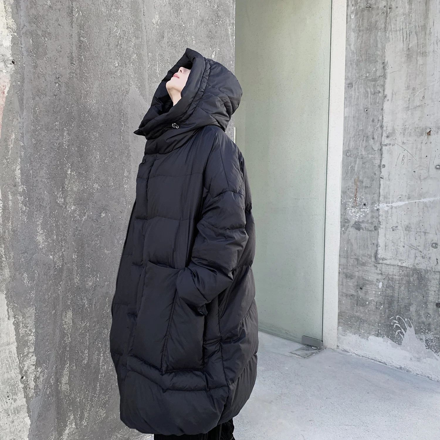 UMI MAO Yamamoto dark niche stand up collar hooded loose 90 white duck down jacket mens mid length jacket Y2K 241009