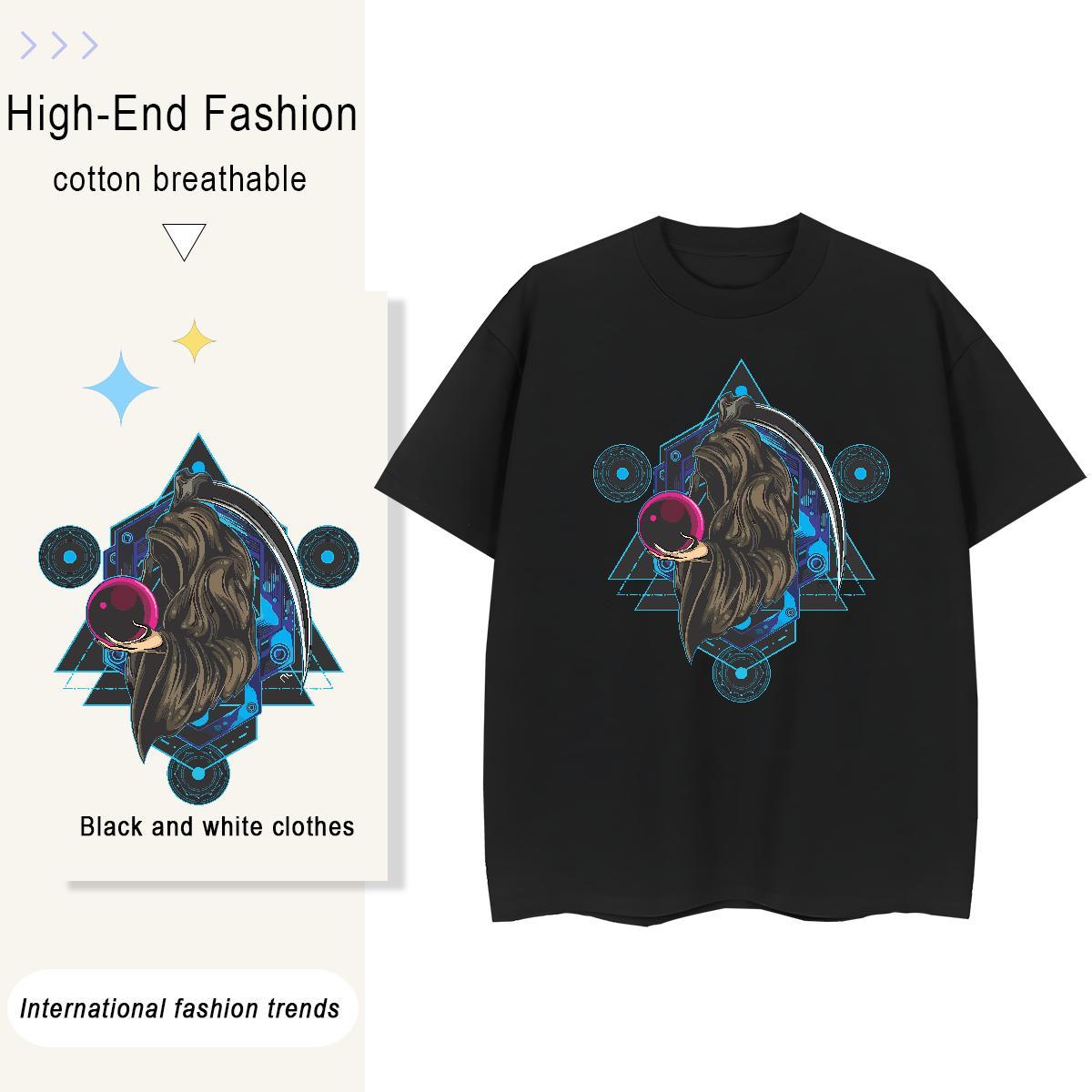 Fashion Casual Woman T Shirts 230g Cotton Breathable Crew Neck Casual Beach portrait Woman Tshirt Loose fit Anime Print Clothings