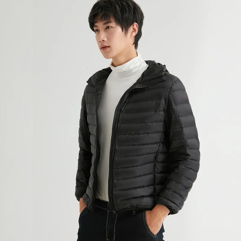 Mens 90% duck down hooded jacket winter autumn jacket mens ultra light jacket warm jacket outdoor sportswear 240930